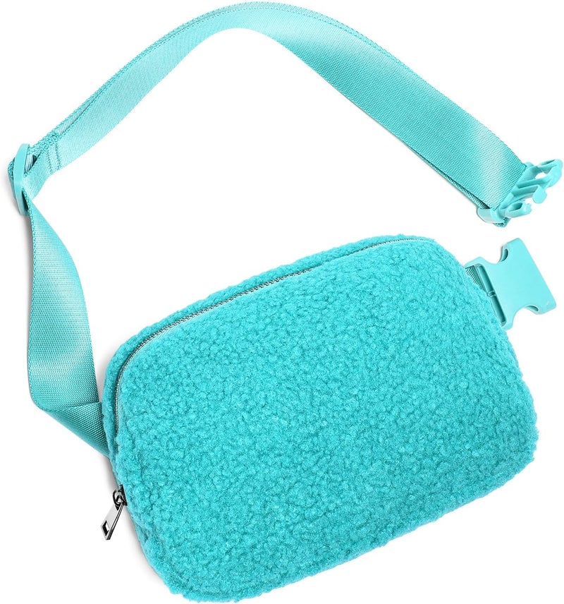 Gitus Fleece Belt Bag Sherpa Fanny Pack Crossbody Bags for Women Fashion Waist Packs with Adjustable Strap for Gym Travel Hiking Running Trending Gifts for Teen Girls Women Men (Lake Blue) - Image 1